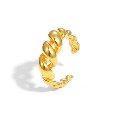 Simple Hollow Out Twisted Rope 925 Sterling Silver Adjustable Ring - RustyStudioUSA