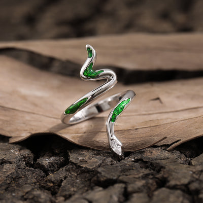 Fashion Animail Green Epoxy Snake 925 Sterling Silver Adjustable Ring - RustyStudioUSA