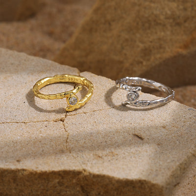 Irregular Pattern Round CZ Cross 925 Sterling Silver Adjustable Ring - RustyStudioUSA