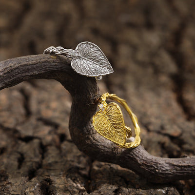 Fashion Party Big Leaf 925 Sterling Silver Adjustable Twisted Ring - RustyStudioUSA