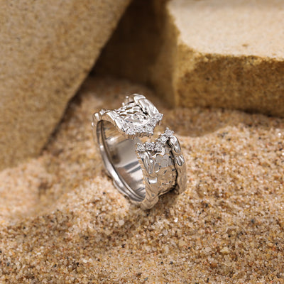 Modern Scale Pattern Irregular Border 925 Sterling Silver Wide Adjustable Ring - RustyStudioUSA