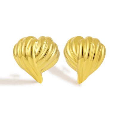 Office Lines Cross Heart 999 Sterling Silver Stud Earrings Electroforming - RustyStudioUSA