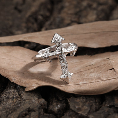 Modern Irregular Cross 925 Sterling Silver Adjustable Ring - RustyStudioUSA