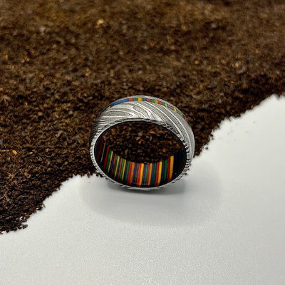Damascus Ring Lined with Multi Wood Sleeve - RustyStudioUSA