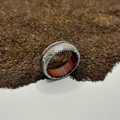 Damascus Ring Lined with Wood Sleeve - RustyStudioUSA