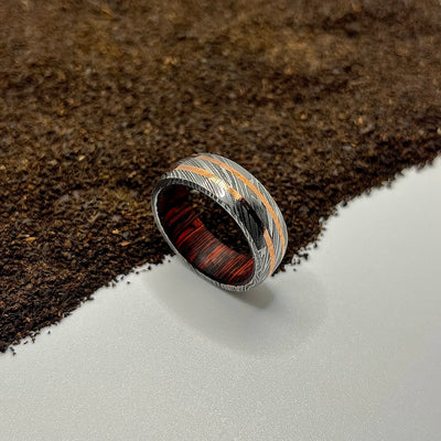 Damascus Steel Ring Lined with Two Wood Sleeve - RustyStudioUSA