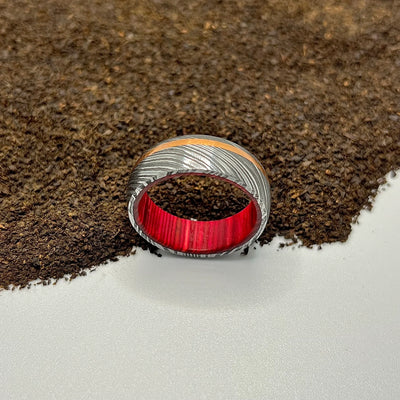 Damascus Steel Ring Lined with Wood Inlay - RustyStudioUSA