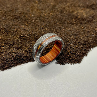 Damascus Steel Ring Lined with Wood Sleeve - RustyStudioUSA