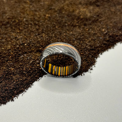 Damascus Steel Ring Lined with Wood Sleeve - RustyStudioUSA