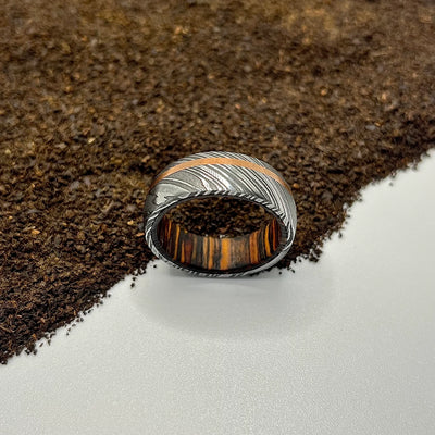Damascus Steel Ring Lined with Wood Sleeve - RustyStudioUSA