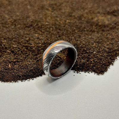 Damascus Steel Ring Lined with Wood Sleeve - RustyStudioUSA