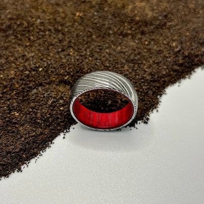 Damascus Steel Ring with Hardwood Sleeve | Minimalist & Handmade - RustyStudioUSA