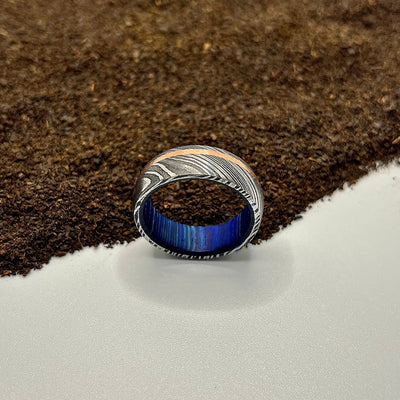 Handcrafted Damascus Steel Ring with Hardwood Sleeve | Unique & Durable Design - RustyStudioUSA