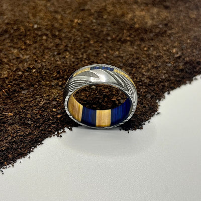 Handmade Damascus Steel Ring with Hardwood Inlay – Unique & Durable Design - RustyStudioUSA