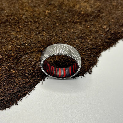 Handmade Damascus Steel Ring with Hardwood Sleeve – Unique, Durable, Minimalist Design - RustyStudioUSA