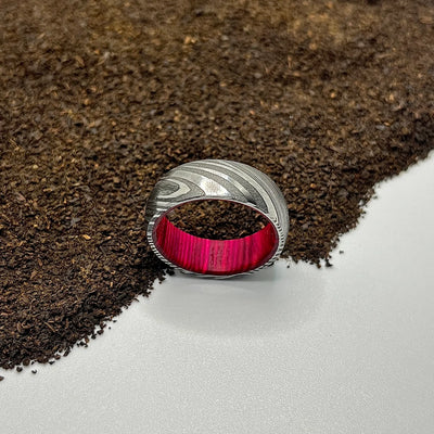 Simple Damascus Steel Ring with Red Accent - RustyStudioUSA
