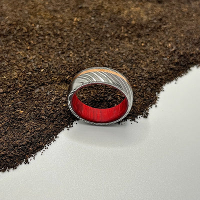 Titanium Ring with Damascus and Lined with Black Copper Inlay - RustyStudioUSA