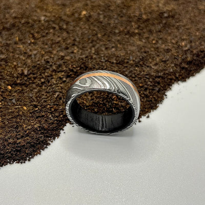 Viking Damascus Steel Ring Lined with Wood Sleeve - RustyStudioUSA