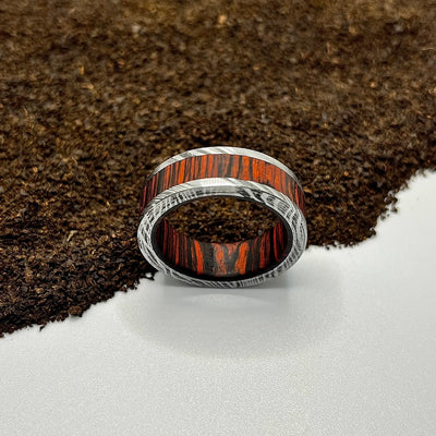 Handmade Damascus Steel Ring with Hardwood Sleeve – Unique & Durable - RustyStudioUSA