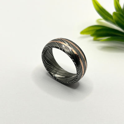 Damascus Ring Damascus Band Inlayed With Copper, Damascus Steel Ring Man Ring Copper Inlay, Ring Man Wedding Ring Engagement Ring,Women Ring - RustyStudioUSA