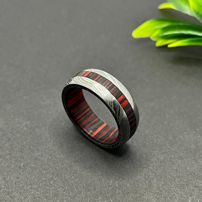 Damascus Ring / Man Ring / Man Wedding Ring / Man Promise Ring Damascus Steel Ring Man Ring Wood Inlay Ring Engagement Ring Man Wedding Band - RustyStudioUSA