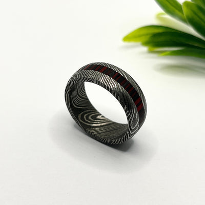 Damascus Ring / Man Ring / Man Wedding Ring / Man Promise Ring Damascus Steel Ring Man Ring Wood Inlay Ring Engagement Ring Man Wedding Band - RustyStudioUSA