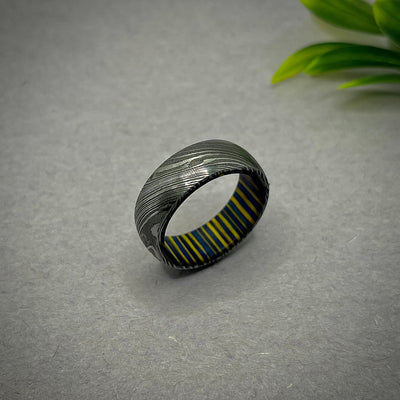 Damascus Ring / Man Ring / Man Wedding Ring / Man Promise Ring Damascus Steel Ring Man Ring Wood Inlay Ring Engagement Ring Man Wedding Band - RustyStudioUSA