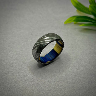Damascus Ring / Man Ring / Man Wedding Ring / Man Promise Ring Damascus Steel Ring Man Ring Wood Inlay Ring Engagement Ring Wedding Band USA - RustyStudioUSA