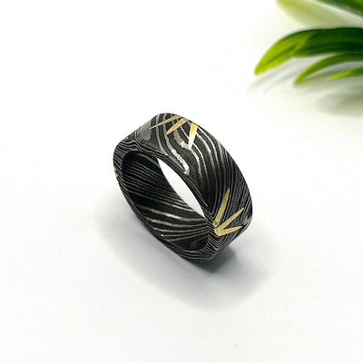 Damascus Ring Mens Wedding Band Infinity Ring, Damascus Steel Ring, Cool Mens Rings, Black Damascus Wedding Bands Women Unique Ring - RustyStudioUSA