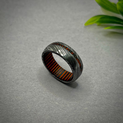 Damascus Ring / Mens Wedding Ring / Exotic wooden Wedding Band / Engagement Ring / Men's Ring / Damasteel Anniversary Band / Birthday Gift - RustyStudioUSA