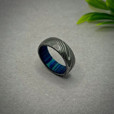 Damascus Ring Steel Ring Wooden Ring Mens Ring Women ring Finger Band Engagement Ring Wedding Ring Couple Unisex Ring Men Ring Women Jewelry - RustyStudioUSA