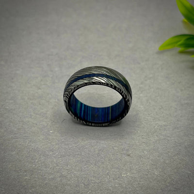 Damascus Ring Wedding Band Men Ring Wood Ring Men Wedding Band Damascus Steel Ring Wooden Ring Male Wedding Band For Men Engagement Ring - RustyStudioUSA