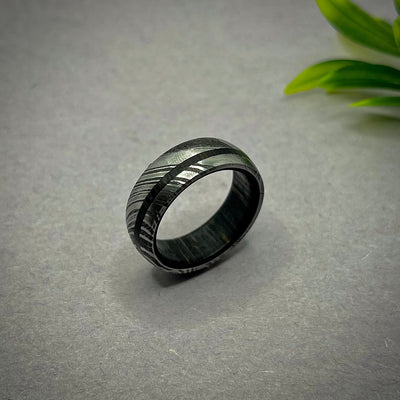 Damascus steel band dome ring damascus wedding ring plain damascus ring mens wedding ring steel ring black metal man woman size anniversary - RustyStudioUSA
