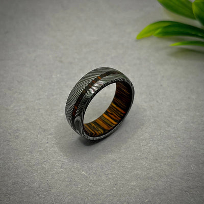 Damascus Steel Ring Band Custom Width Damascus Ring Men Wedding Ring Men Engagement Ring Men Band Hand Carved Damascus Steel Ring, Wood Ring - RustyStudioUSA