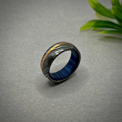 Damascus Steel Ring Band Wood Inner Ring Handmade Ring For Men Wedding Ring For Women Engagement Ring Faceted Copper Ring Anniversary Gift - RustyStudioUSA