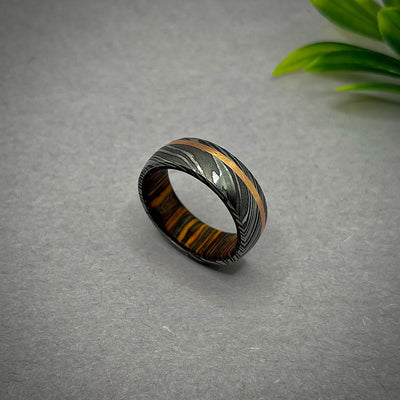 Damascus Steel Ring, Damascus Steel Wedding Band, 100% High Contrast Black & Grey Ring, Cosmos Pattern, Copper Ring, Men Rings, Women rings - RustyStudioUSA