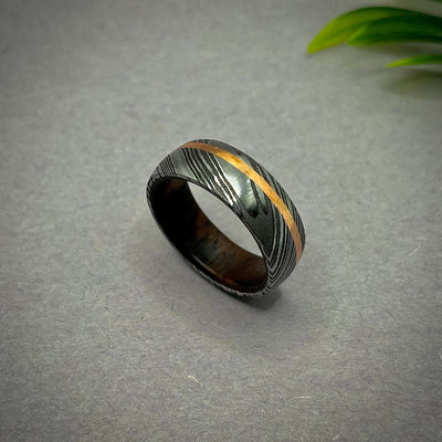 Damascus Steel Ring For Men Copper Ring For Women Wooden Ring Men wedding band Women wedding band Damascus steel Men Ring Wood Wedding ring - RustyStudioUSA
