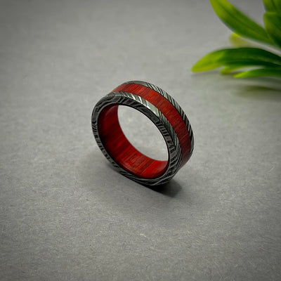 Damascus Steel Ring For Women Wood Ring Wedding Band Mens Ring Wood Ring Mens Wedding Band Steel Ring For Men Wooden Ring For Men Rings - RustyStudioUSA