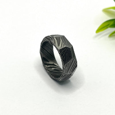 Damascus Steel Ring Hammered Ring Rock Finish Engagement Ring Mens Damascus Steel Hammered Ring Mens Wedding Band Gift for Him Ring For Her - RustyStudioUSA