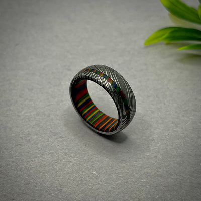 Damascus Steel Ring Ironwood Wedding Band Black Metal Ring for Man and Woman Wood Wedding Ring Damascus Steel Wood Ring, Exotic Ring - RustyStudioUSA