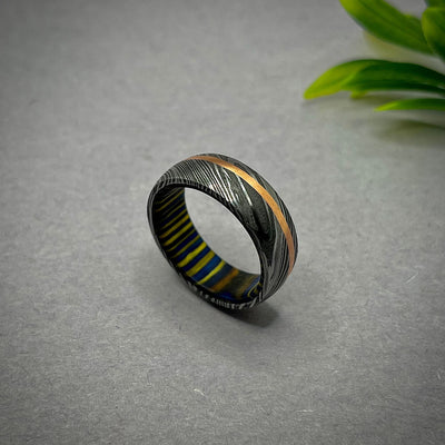 Damascus Steel Ring with copper Inlay, Couples Rings Set, Damascus Ring Mens Wedding Band Unique Damascus Wedding Bands Women Ring - RustyStudioUSA
