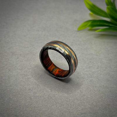 Damascus Steel Ring with copper Liner, Promise Ring, Engagement Ring, Wedding Ring, Couple, Unisex, Gift for Men, Women Jewelry - RustyStudioUSA
