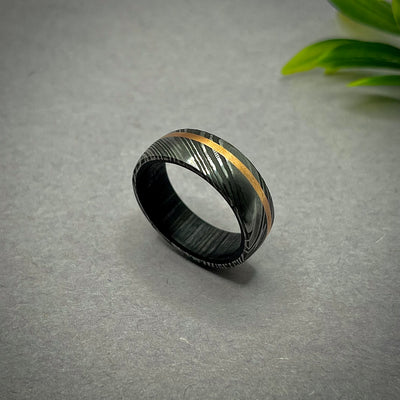 Damascus Steel Ring With Exotic Wood Inner, Damascus Ring, Mens Wedding Band, Mens Wood Ring, Wood Wedding Ring, Wooden Ring - RustyStudioUSA