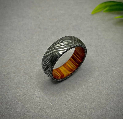 Damascus Steel Whiskey Barrel Ring For Man Wood Wedding Ring Man Promise Ring Damascus Steel Ring For Women Engagement Ring Man Wedding Band - RustyStudioUSA