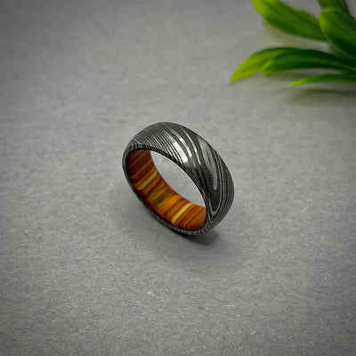 Mens Damascus Steel Ring For Men Whiskey Barrel Ring Handmade Damascus Steel Ring Gift For Him Wedding Band For Women Ring Engagement Band - RustyStudioUSA