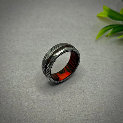 Mens Damascus Steel Wedding Ring For Engagement Wooden Ring For Women Hardwood Ring Dark Damascus Steel Ring Promise Band Handmade Jewelry - RustyStudioUSA