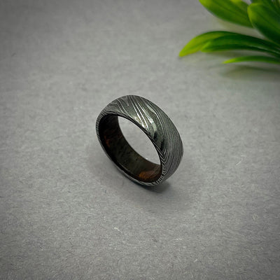 Damascus Steel Ring | Men Wedding Ring | Man Promise Ring Black Wood Ring Man’s Ring Wood Black Inner Ring Engagement Ring Man Wedding Band - RustyStudioUSA