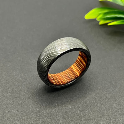 Damascus Steel Whiskey Barrel Ring Man Ring Wood Wedding Ring Man Promise Ring Damascus Steel Ring Man Ring Engagement Ring Man Wedding Band - RustyStudioUSA