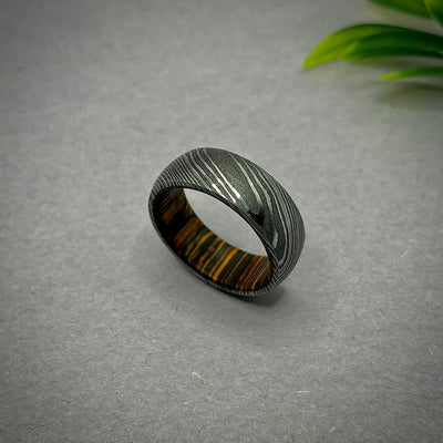 Damascus Wedding Band Engagement Ring Set wood Ring Mens Wedding Band Damascus Steel Ring Women Band Damascus Engagement Ring Damasteel Ring - RustyStudioUSA