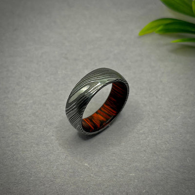Rings For Men Damascus Steel Ring With Wood Custom Width Damascus Ring Men Wedding Ring For Men Engagement Ring For Couples Promise Men Band - RustyStudioUSA